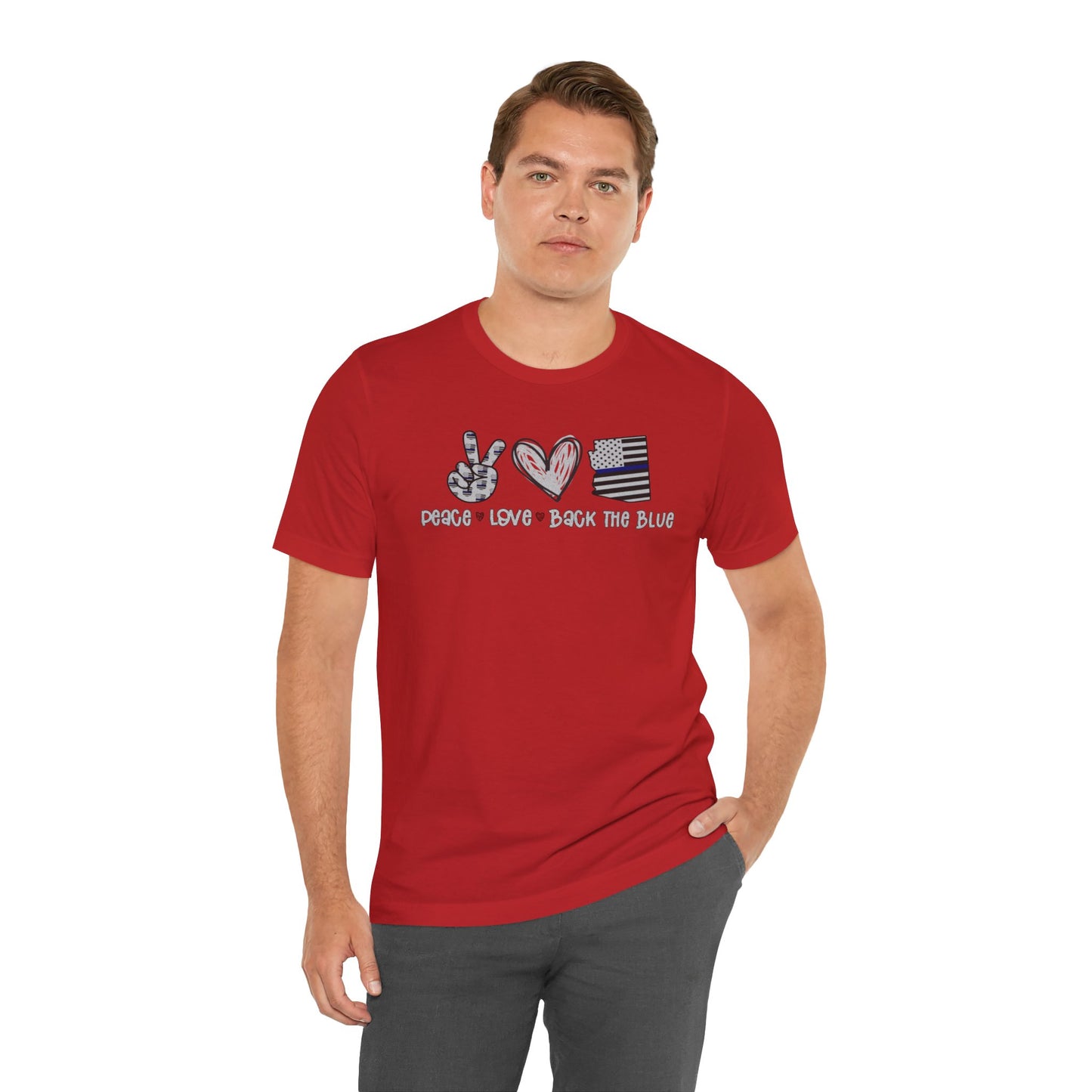 Peace Love Back The Blue in Arizona, Graphic Unisex Short Sleeve Tee