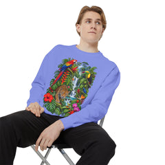 Tropical Jungle Waterfall With Leopard and Parrot Sweatshirt