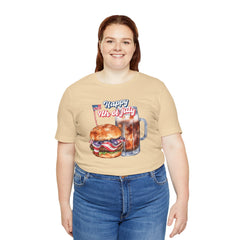 Happy 4th Of July Burger and Mug Graphic, Unisex Jersey Short Sleeve Tee