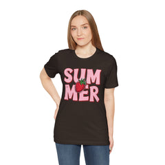 Summer Strawberry T-Shirt — Cute Pink Graphic Tee with Strawberry "SUMMER" Design
