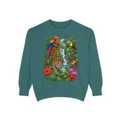 Tropical Jungle Waterfall With Leopard and Parrot Sweatshirt