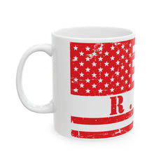 Patriotic Red Friday Flag Ceramic Mug – Distressed American Flag Coffee Cup (11oz & 15oz)