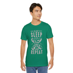 Hair Enthusiast Tee, Eat Sleep Hair Repeat Shirt, Funny Barber Gift, Unisex Jersey Tee, Casual Everyday Apparel, Salon Worker Top