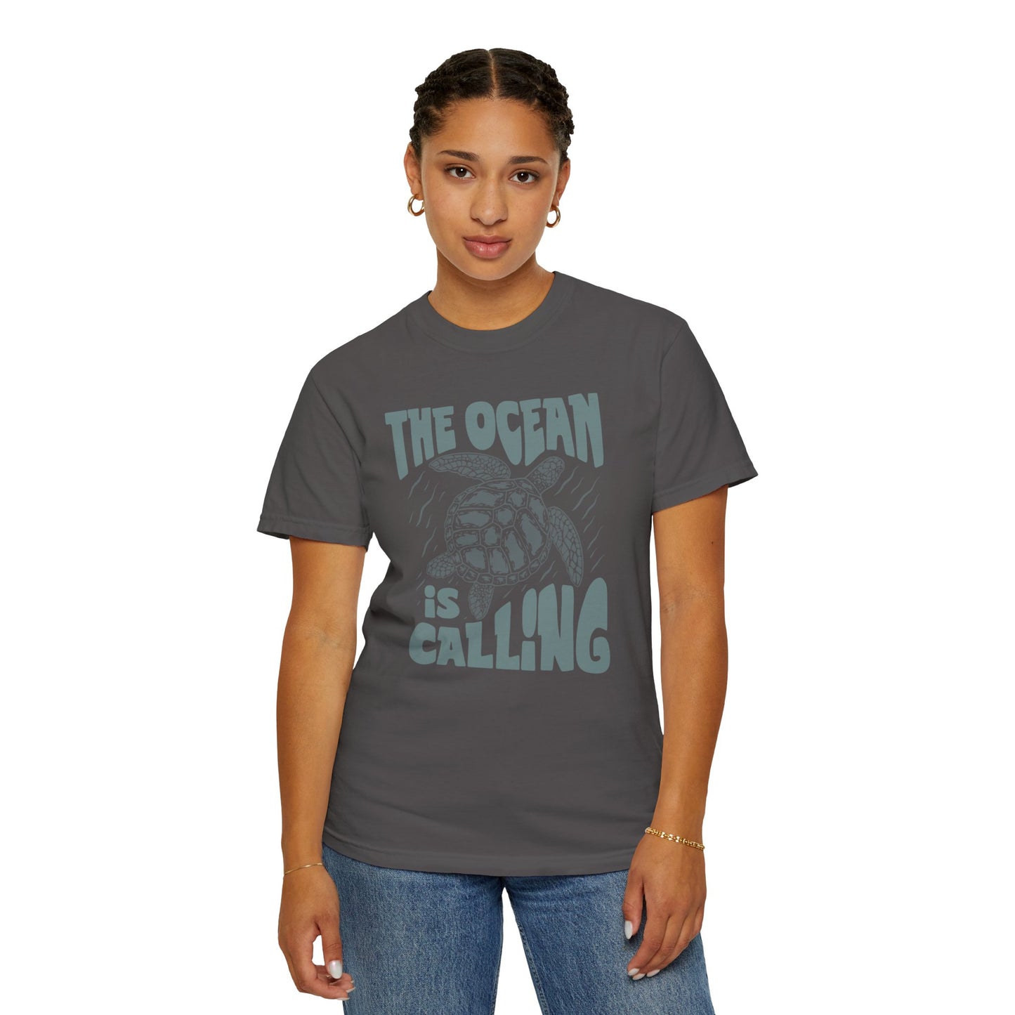 Sea Turtle, The Ocean Is Calling -  Graphic Unisex Garment-Dyed T-shirt