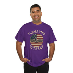 Submarine Veteran American Flag Tee | Unisex Heavy Cotton T-Shirt, Military Apparel, Veteran Gift, Patriotic Top, Casual Wear