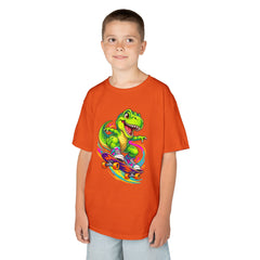 Kids Skateboarding T‑Rex Tee — Neon Dino Skateboard Shirt for Boys & Girls
