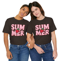 Summer Strawberry T-Shirt — Cute Pink Graphic Tee with Strawberry "SUMMER" Design