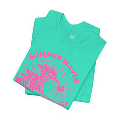 Summer Waves & Sunshine Tee — Retro Pink Surf Graphic T-Shirt