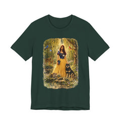 Fairy Tale Forest Tee — Woman with Dog Vintage Fantasy Graphic Shirt