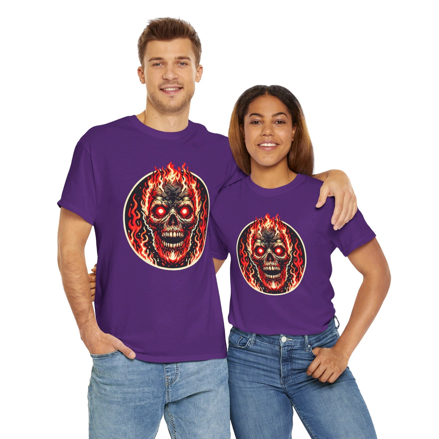 Flaming Fire Skull - Graphic Unisex Heavy Cotton Tee