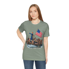 Historical Fever Patriot T‑Shirt — Revolutionary Flag Rowboat Design