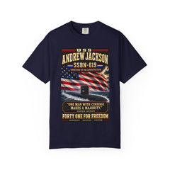 USS Andrew Jackson SSBN-619 Navy Submarine Tee — "One Man With Courage Makes a Majority"
