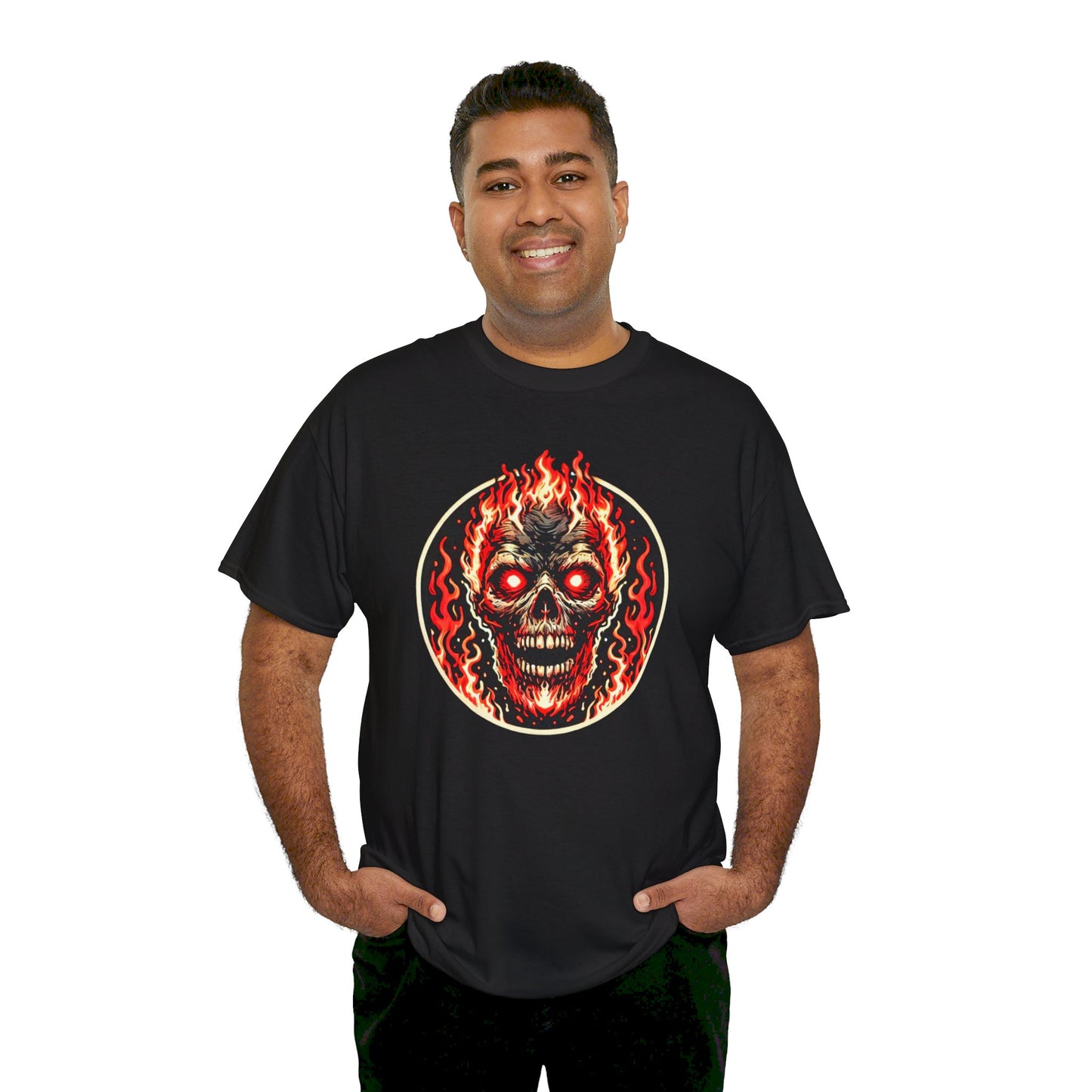 Flaming Fire Skull - Graphic Unisex Heavy Cotton Tee