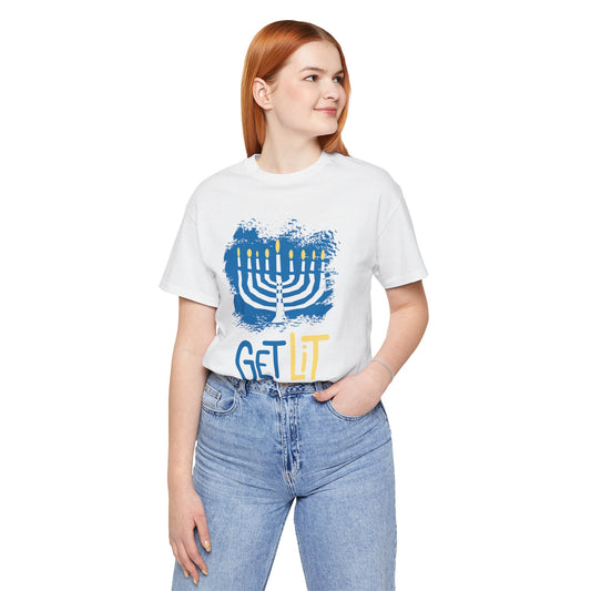 Hanukkah GET LIT Menorah - Unisex Jersey Short Sleeve Tee