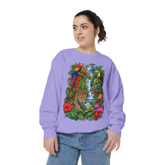 Tropical Jungle Waterfall With Leopard and Parrot Sweatshirt