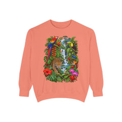 Tropical Jungle Waterfall With Leopard and Parrot Sweatshirt