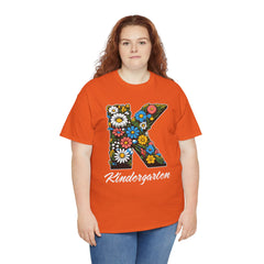 Kindergarten Floral Letter Tee, Kids Birthday Gift, Teacher Appreciation Shirt, Spring Celebration Tee, Unisex Cotton Tee