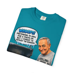 Grill Master Grandpa Funny BBQ T-Shirt — "Whoops! Pretending to Grill for a Photo" Graphic Tee