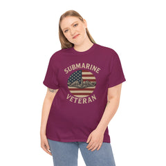 Submarine Veteran American Flag Tee | Unisex Heavy Cotton T-Shirt, Military Apparel, Veteran Gift, Patriotic Top, Casual Wear