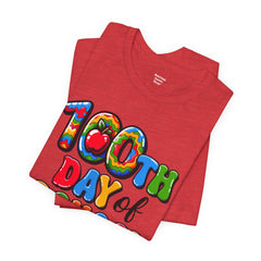 HAPPY 100 DAYS of SCHOOL - Unisex Short Sleeve Tee | Elementary School Holiday, Teacher Apparel, Kids Motivation, Days Checked Off, 100 Days