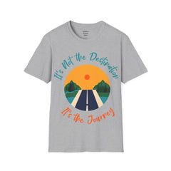 Its Not The Destination Its The Journey Retro Sunset Unisex Softstyle T-Shirt  A unique motivational expression of setting goals