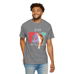 Stay Fat Lazy and Happy Cat - Graphic Unisex Garment-Dyed T-shirt
