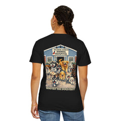 Back Graphic "Who Let the Dogs Out?" Baldwin Harbor Animal Hospital Cute Vet Clinic T Shirt