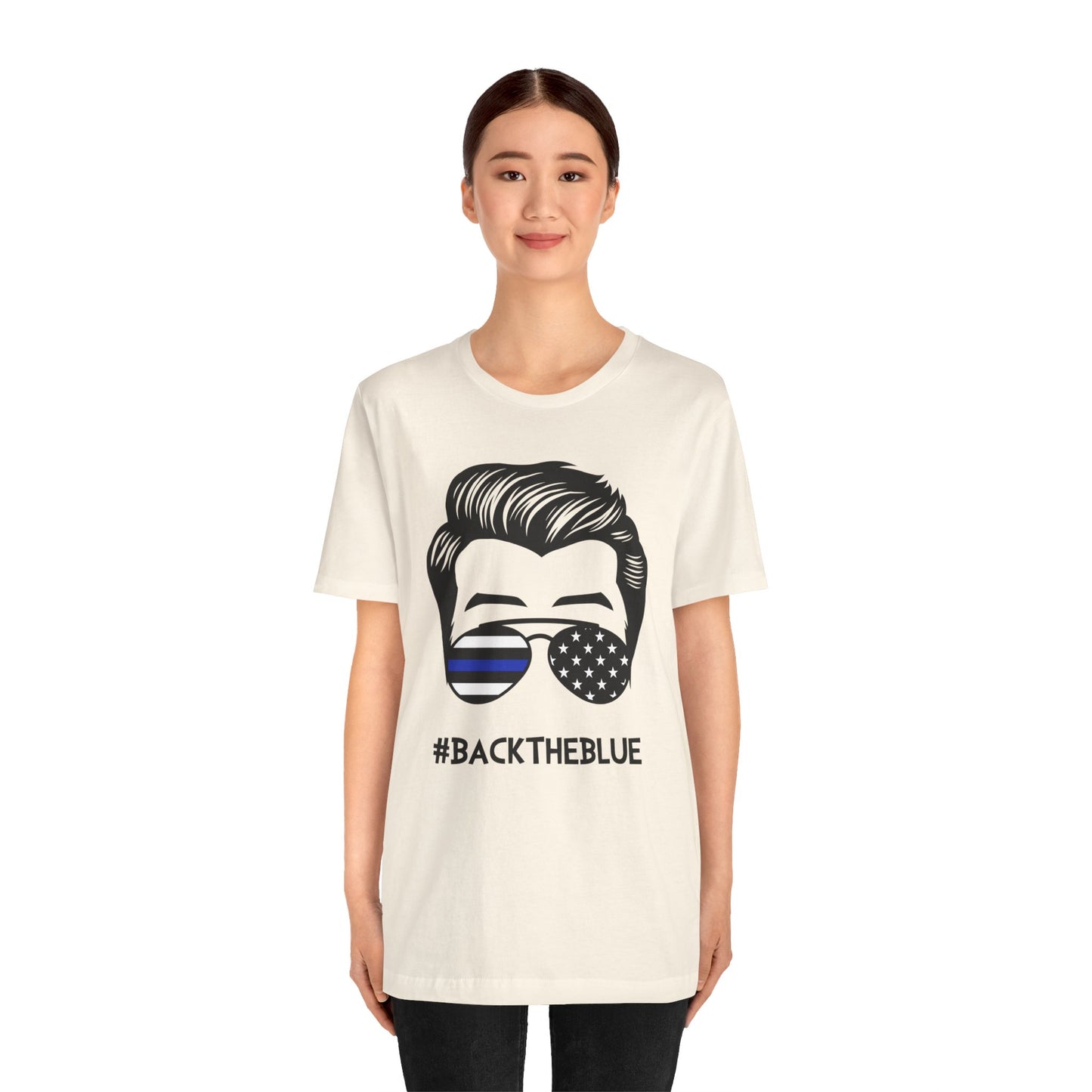 BACK THE BLUE Dad with Glasses, Graphic Unisex Short Sleeve Tee