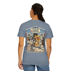 Back Graphic "Who Let the Dogs Out?" Baldwin Harbor Animal Hospital Cute Vet Clinic T Shirt