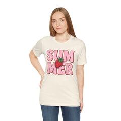 Summer Strawberry T-Shirt — Cute Pink Graphic Tee with Strawberry "SUMMER" Design