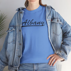 Albany Unisex Heavy Cotton Tee - Retro Dunder Mifflin Design for Nostalgic Fans