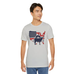 Red White and Blue Farmer Graphic, Unisex Jersey Short Sleeve Tee
