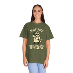 Certified Shenanigans Specialist T-Shirt | Funny Unisex Tee, Casual Wear, Gift for Raccoon Lovers, Cute Animal Shirt, Quirky Apparel