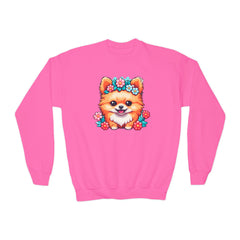 Kawaii Cute Puppy With Flowers Youth Sweatshirt
