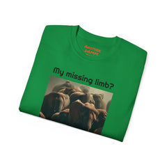 My Missing Limb? It Was Stampeding Elephants! - Unisex Ultra Cotton Tee | Leg Amputee, Limb Awareness, Amputee Gag, Arm Amputee, Amputee Fun