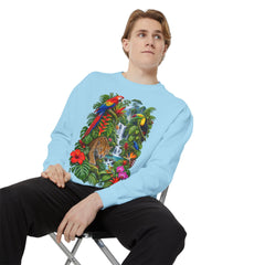 Tropical Jungle Waterfall With Leopard and Parrot Sweatshirt