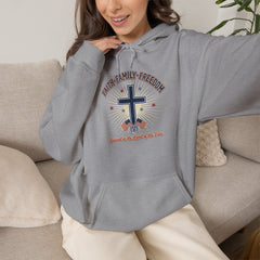 Faith & Freedom Cross Hoodie | Patriotic, Faith-Based July 4th Vintage Americana