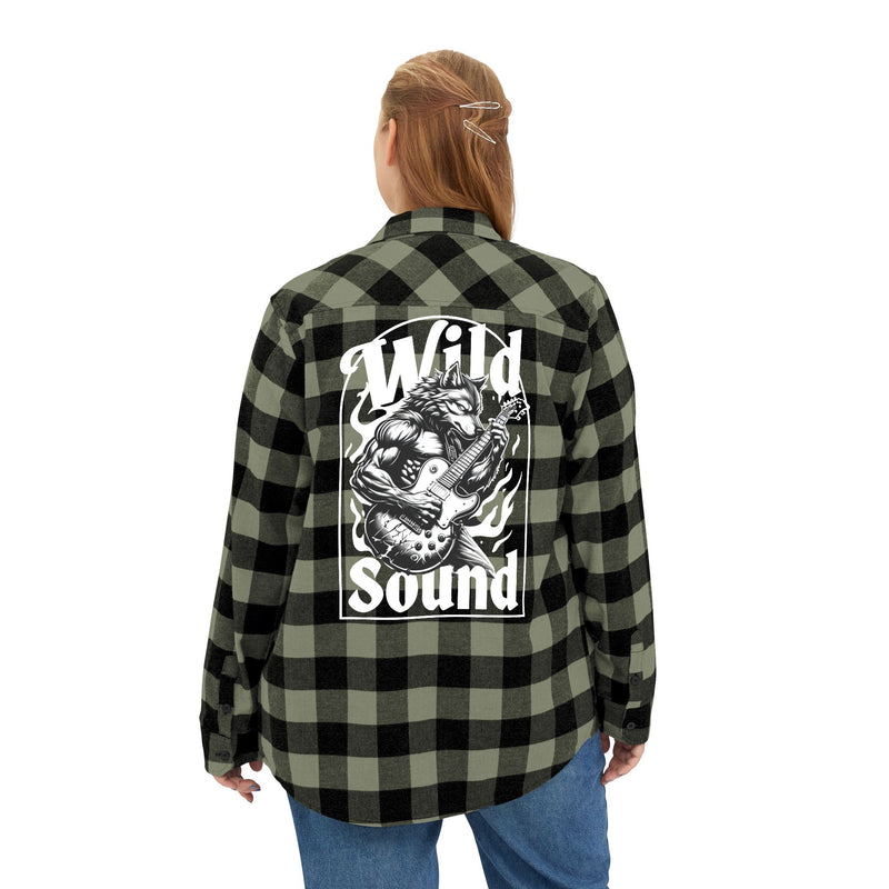 Wild Sound Wolf Guitarist Graphic - Unisex Flannel Shirt