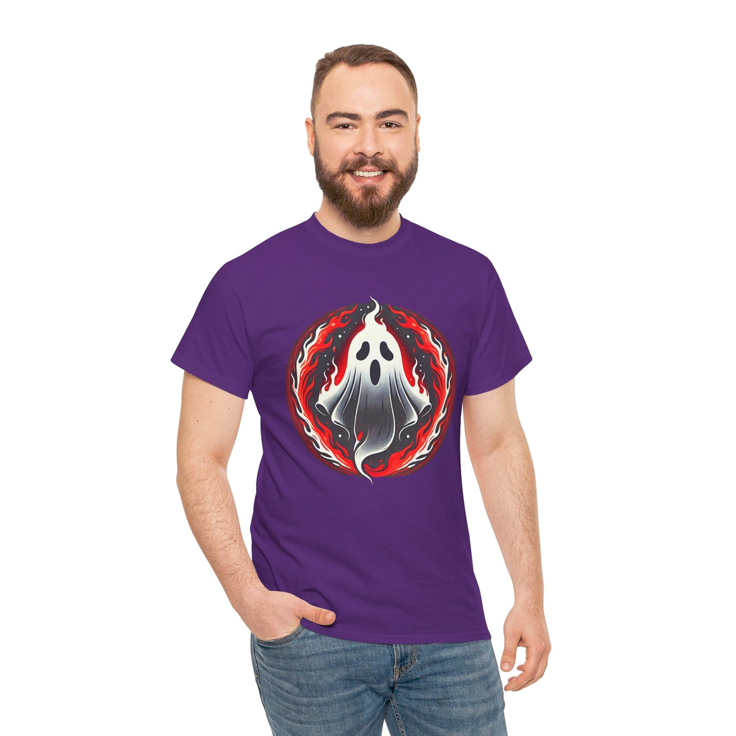 Fiery Fire Ghost - Graphic Unisex Heavy Cotton Tee