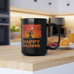 Happy Halloween Tree Monster - Graphic Black Mug (11oz, 15oz)