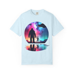 Bigfoot & Alien Nightscape T-Shirt — Sasquatch UFO Graphic Tee