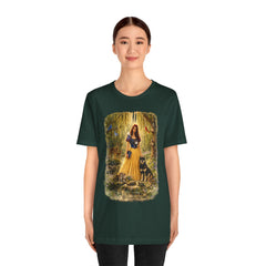 Fairy Tale Forest Tee — Woman with Dog Vintage Fantasy Graphic Shirt