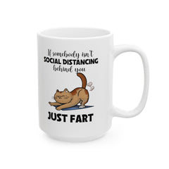 Funny Cat Fart Graphic Mug, Social Distancing Humor mug, white ceramic cat mug, 11oz, 15oz, , cat lover mug, gift for her, Cat Mom Birthday