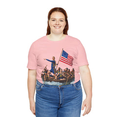 Historical Fever Patriot T‑Shirt — Revolutionary Flag Rowboat Design
