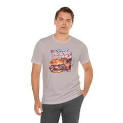 Happy 4th Of July Burger and Mug Graphic, Unisex Jersey Short Sleeve Tee