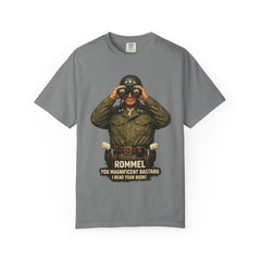 Graphic T-Shirt — Vintage WWII General George Patton Binoculars Design with "Rommel You Magnificent Bastard" Text