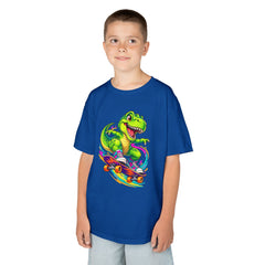 Kids Skateboarding T‑Rex Tee — Neon Dino Skateboard Shirt for Boys & Girls