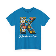 Kindergarten Floral Letter Tee, Kids Birthday Gift, Teacher Appreciation Shirt, Spring Celebration Tee, Unisex Cotton Tee