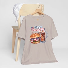 Happy 4th Of July Burger and Mug Graphic, Unisex Jersey Short Sleeve Tee