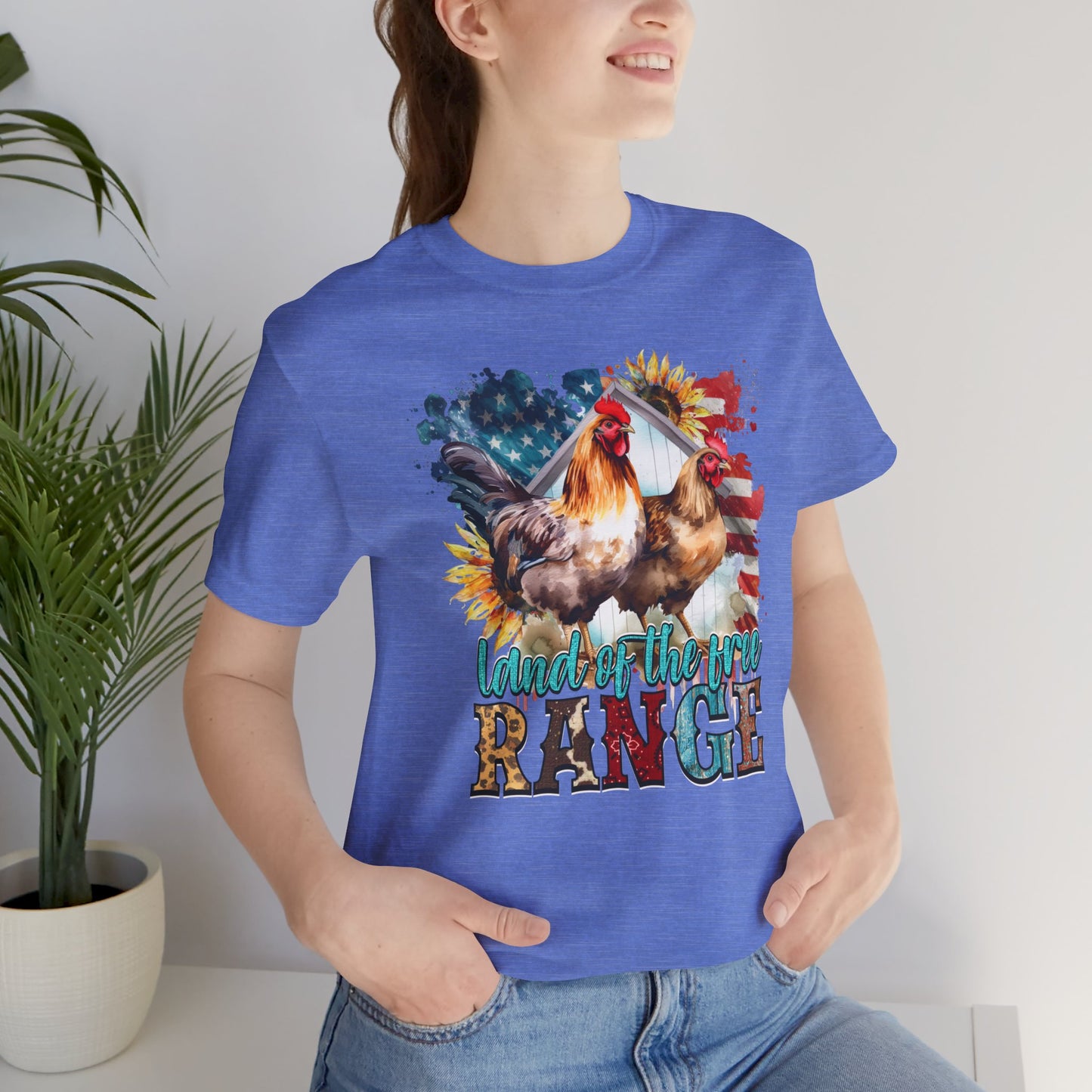 Land Of The Free RANGE Chicken Graphic, Unisex Jersey Short Sleeve Tee